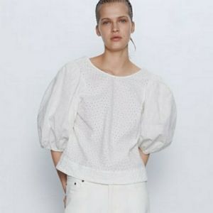 ZARA Embroidered Eyelet Puff Sleeve Blouse